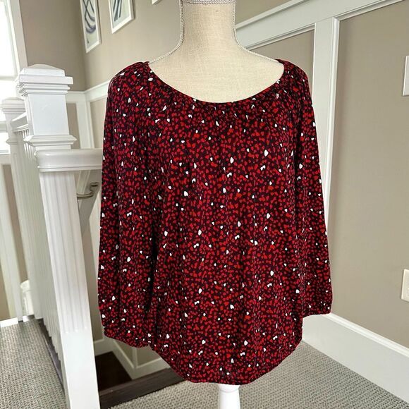 Michael Kors black with red & white hearts, pullover top. - Picture 1 of 5
